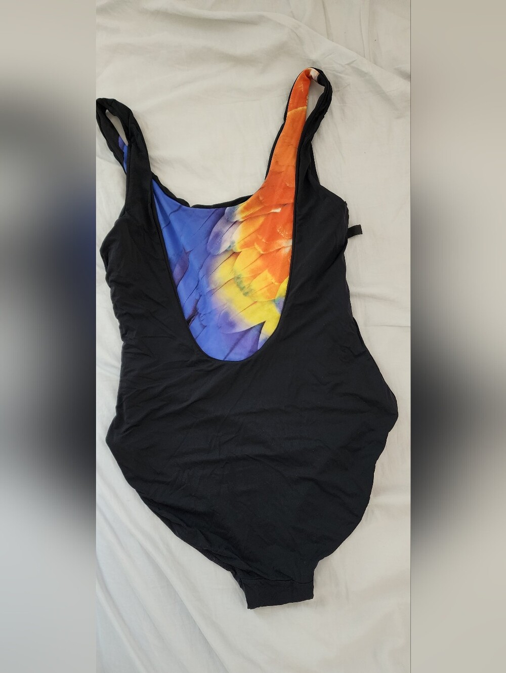 Onia Kelly One Piece Black Swimsuit with Blue, Orange & Yellow Feather Size S - Picture 7 of 8